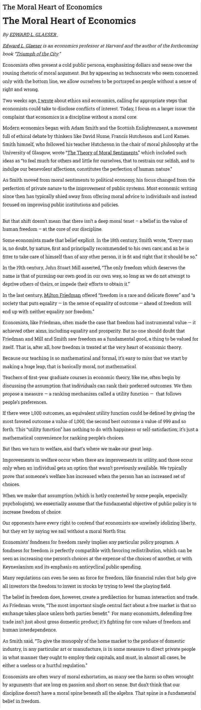 The Moral Heart of Economics