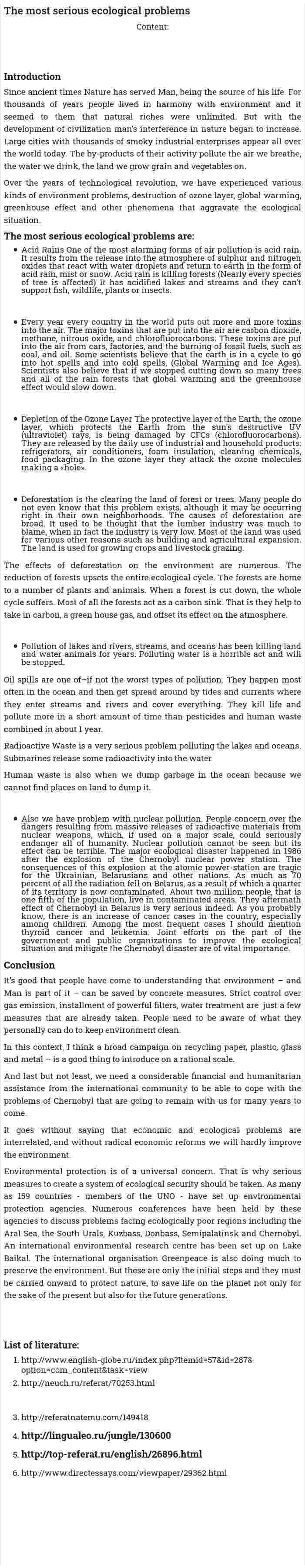 The most serious ecological problems