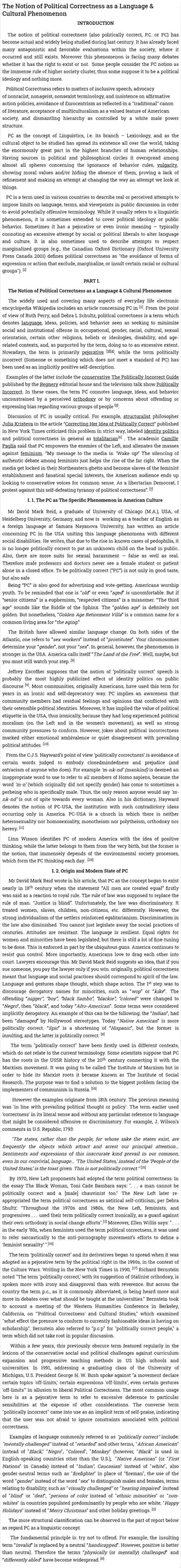The Notion of Political Correctness as a Language & Cultural Phenomenon