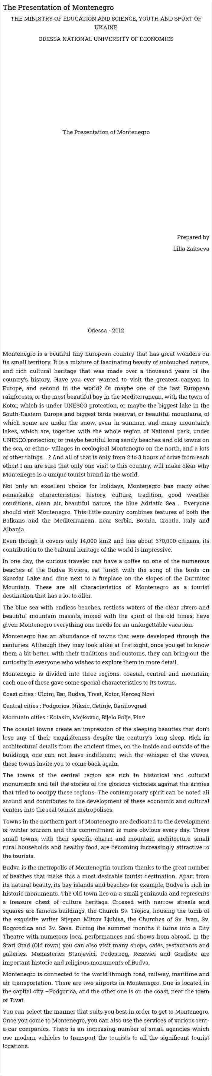 The Presentation of Montenegro