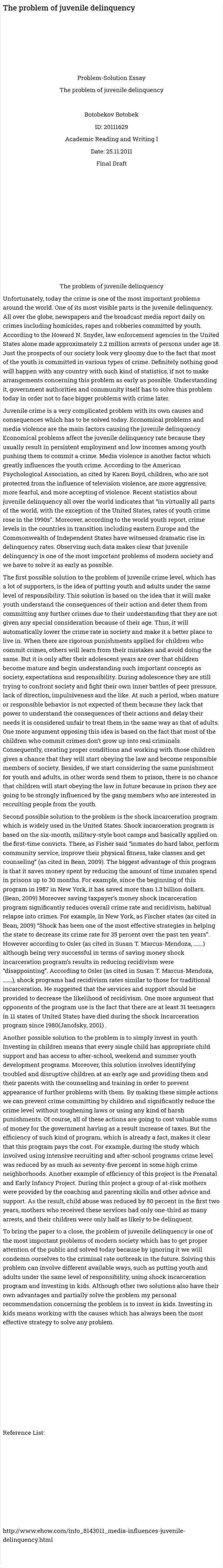 The problem of juvenile delinquency