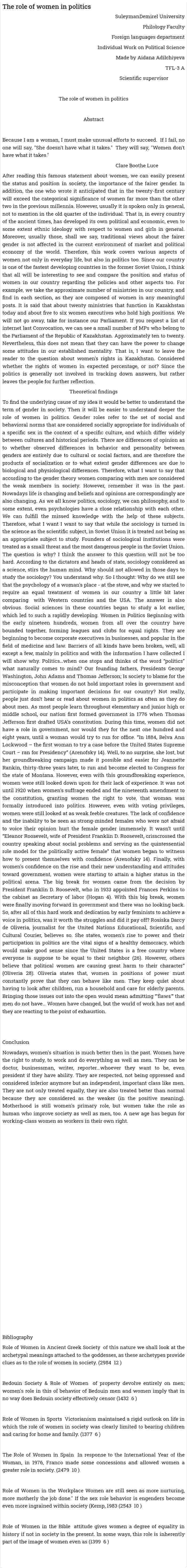The role of women in politics