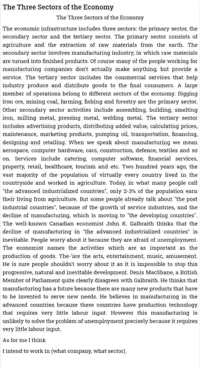 The Three Sectors of the Economy