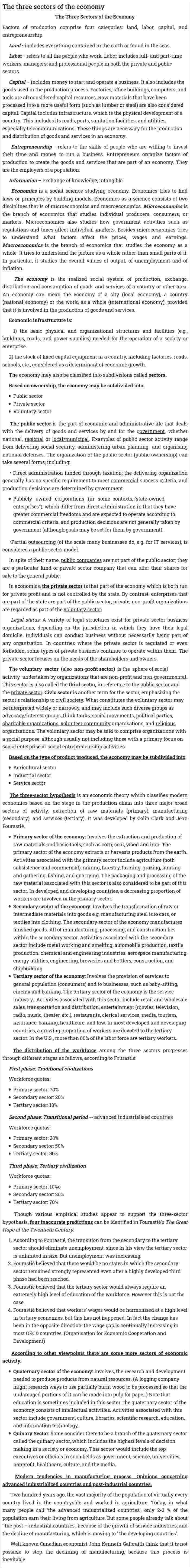 The three sectors of the economy