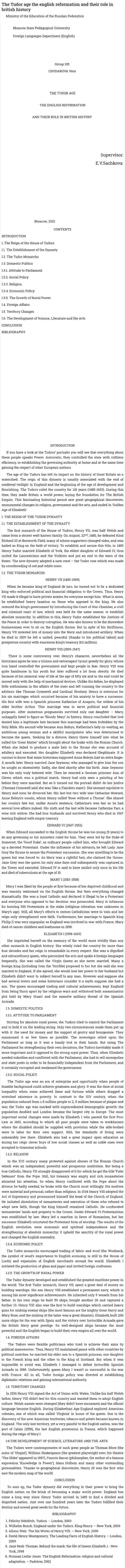 The Tudor age the english reformation and their role in british history