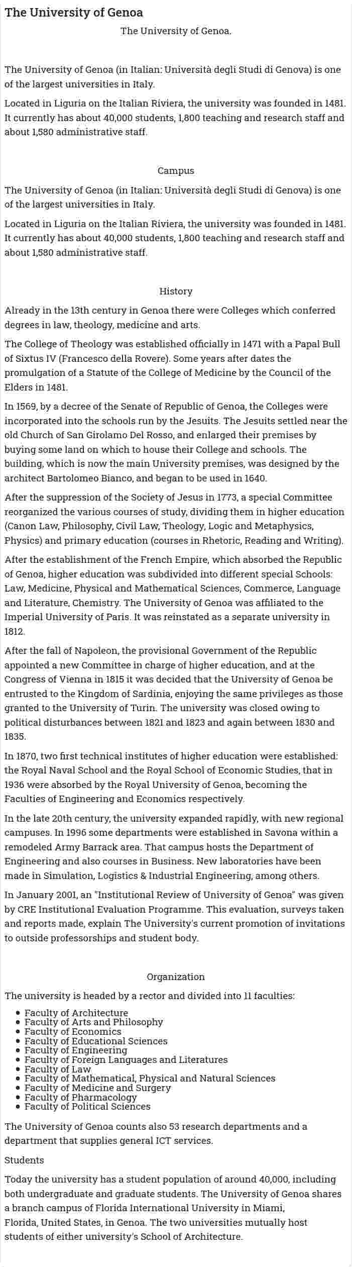 The University of Genoa