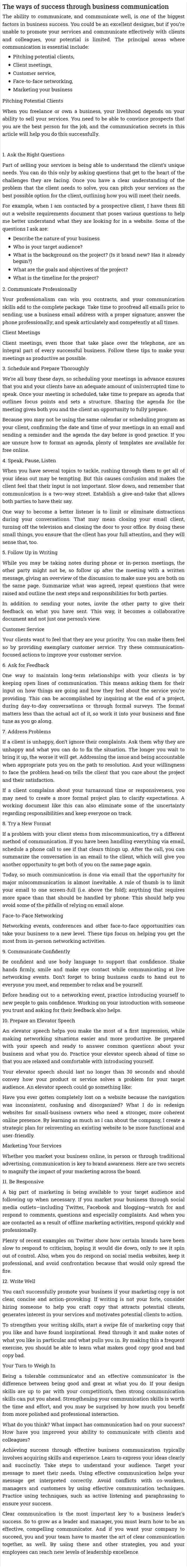 The ways of success through business communication