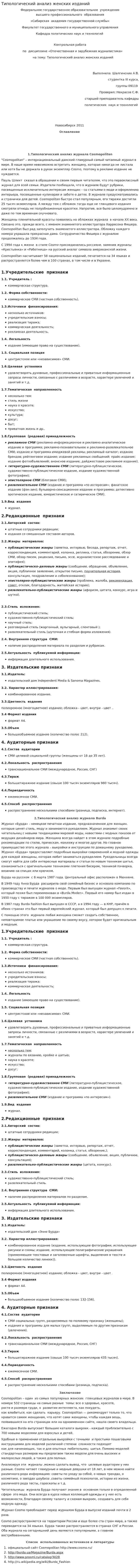 Типологический анализ женских изданий