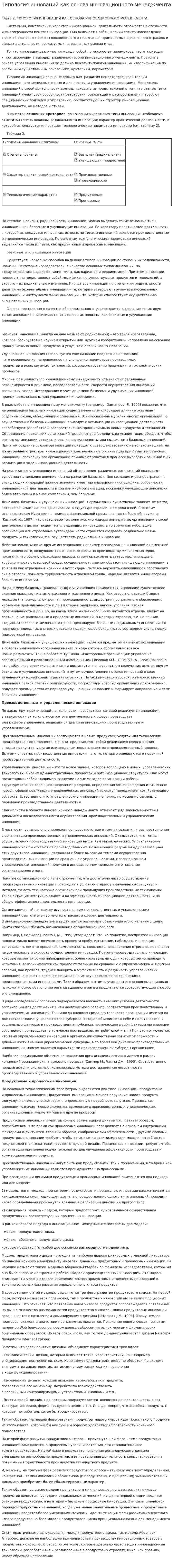 Типология инноваций как основа инновационного менеджмента