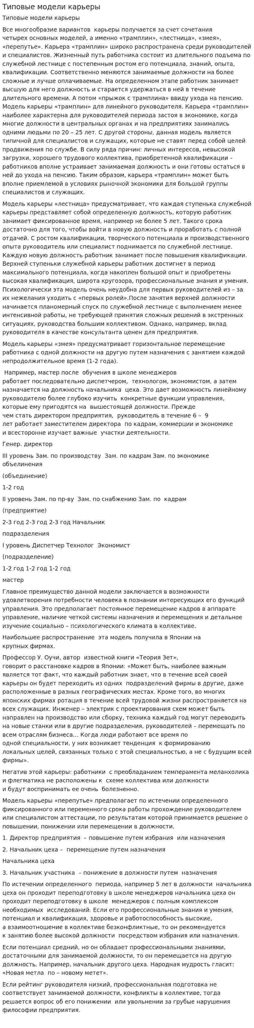 Типовые модели карьеры. 2