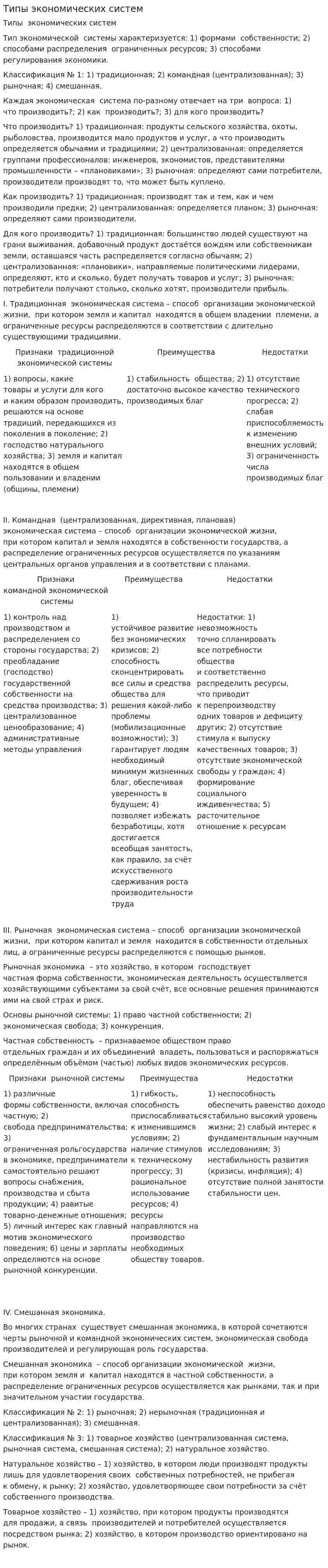 Типы экономических систем. 3