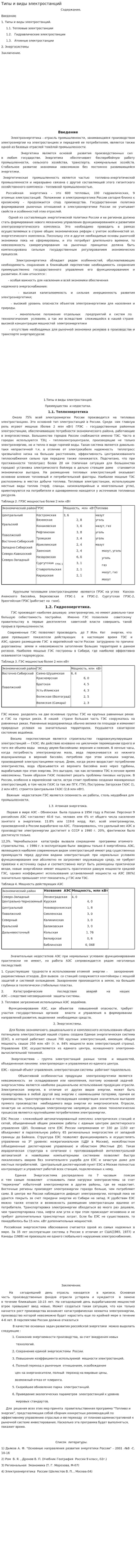 Типы и виды электростанций