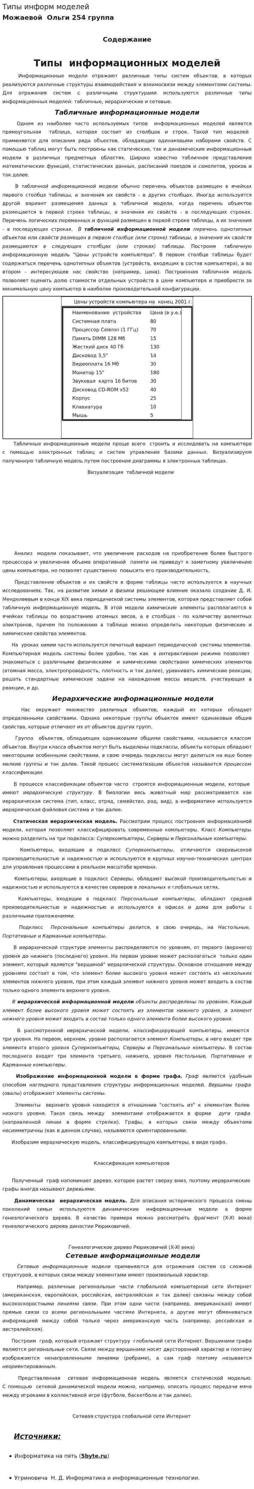 Типы информ моделей