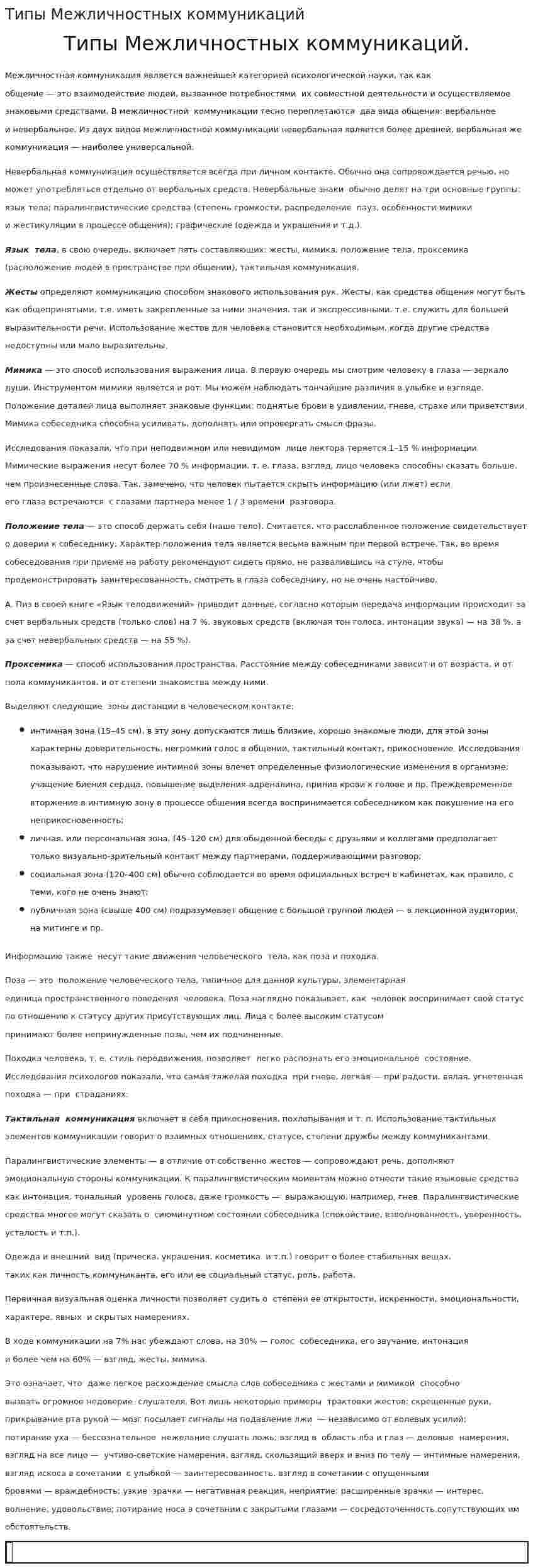 Типы Межличностных коммуникаций