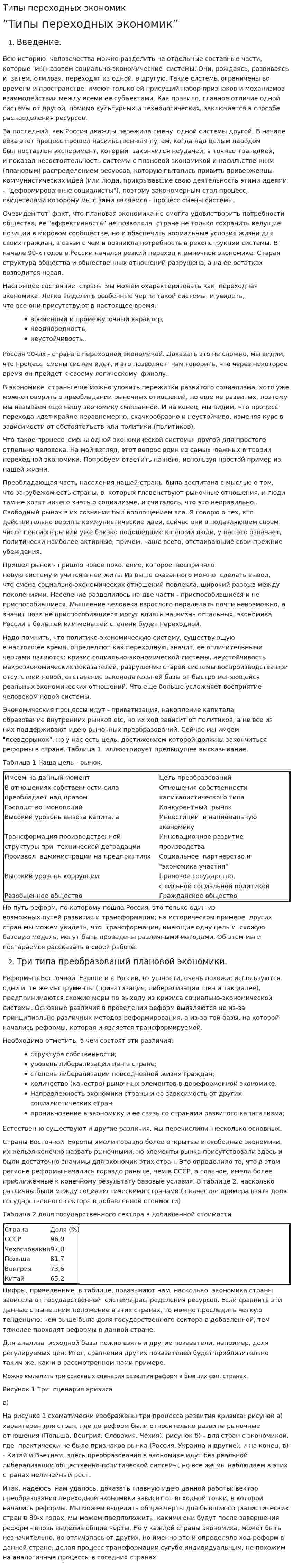 Типы переходных экономик