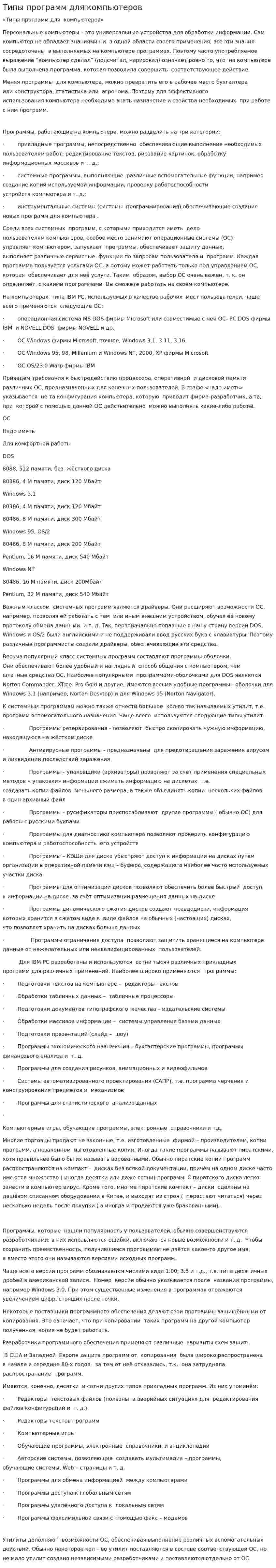 Типы программ для компьютеров