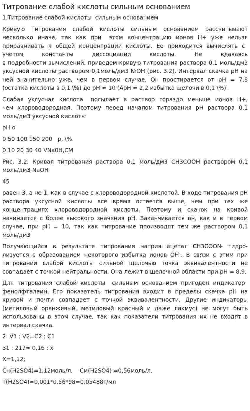 Титрование слабой кислоты сильным основанием