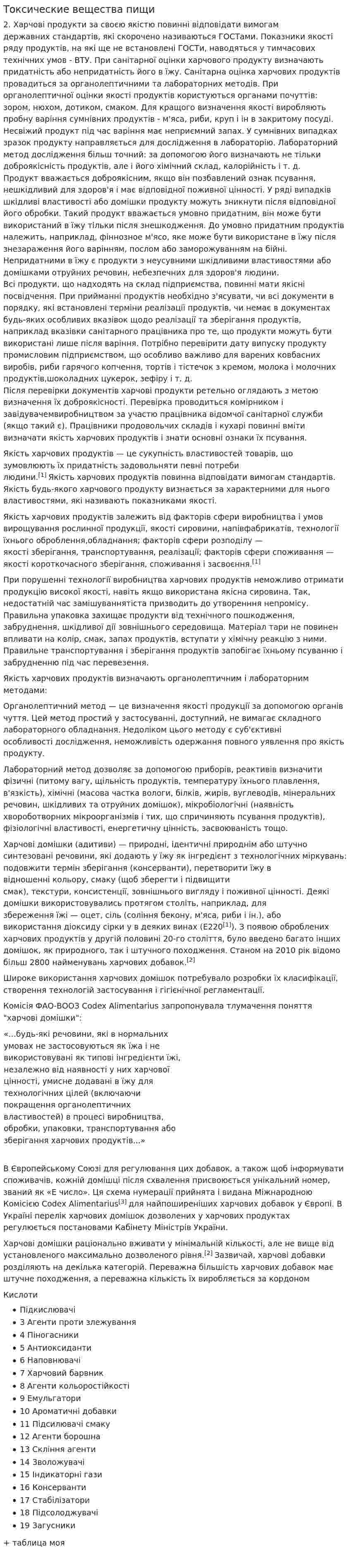 Токсические вещества пищи