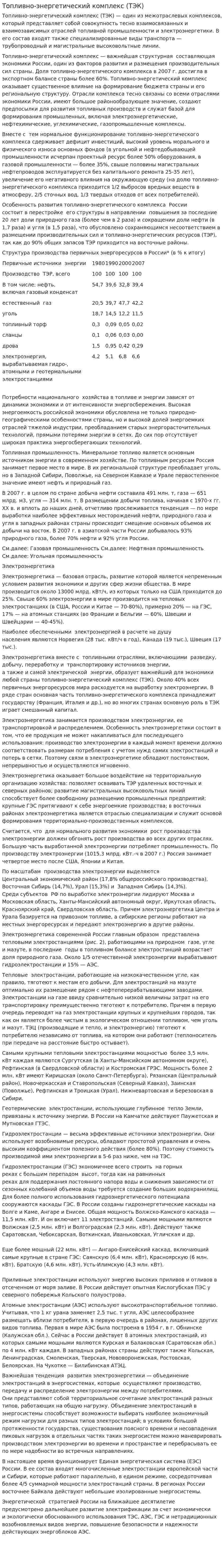 Топливно-энергетический комплекс (ТЭК)