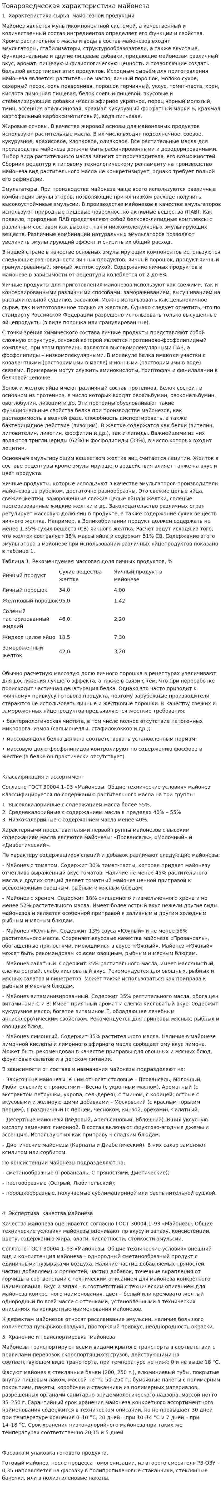 Товароведческая характеристика майонеза