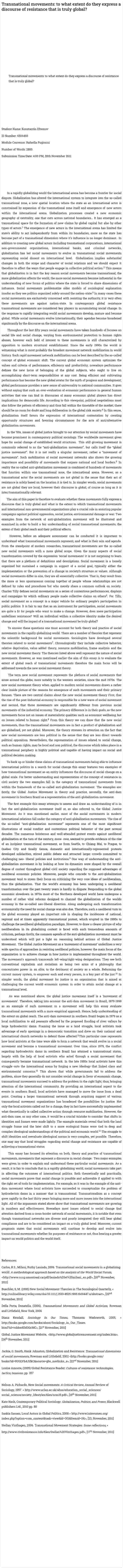 Transnational movements: to what extent do they express a discourse of resistance that is truly global?