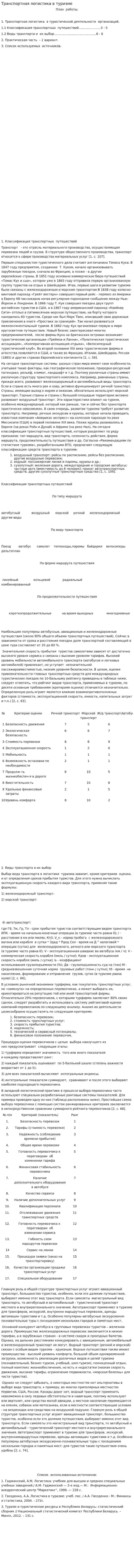 Транспортная логистика в туризме