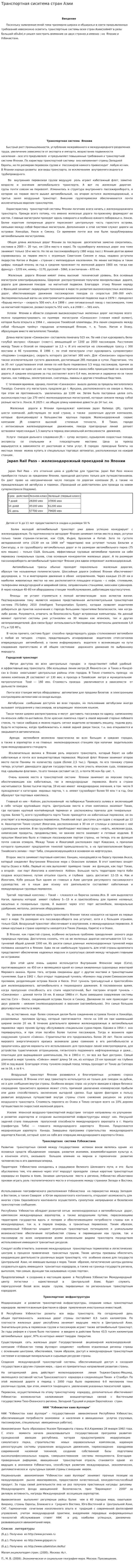 Транспортная сиситема стран Азии