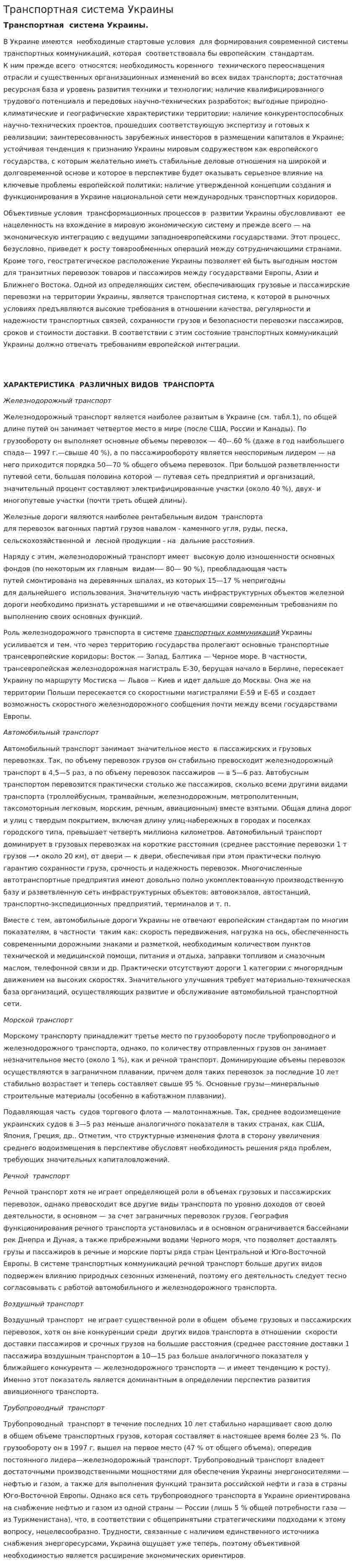 Транспортная система Украины