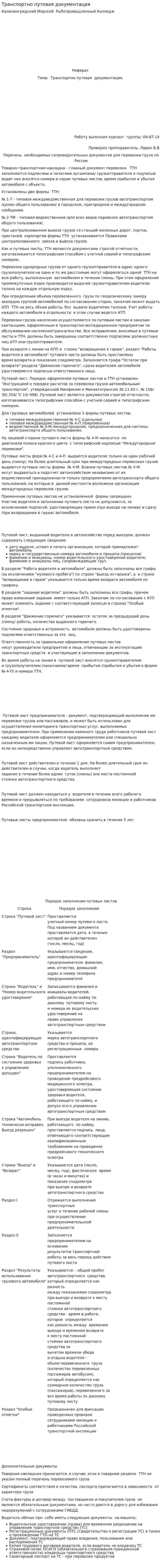 Транспортно путевая документация. 2