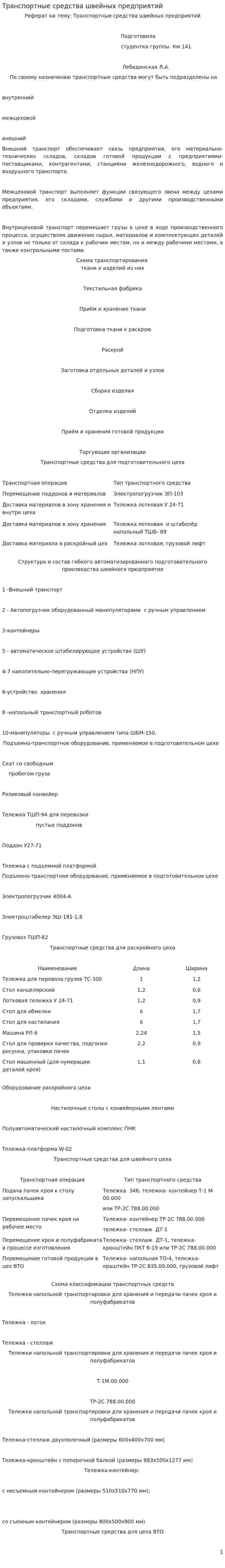 Транспортные средства швейных предприятий
