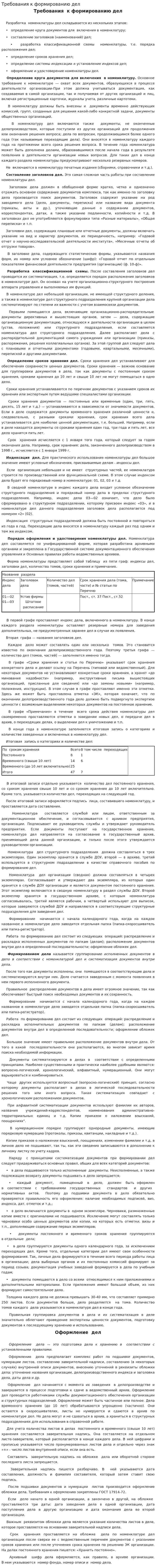 Требования к формированию дел