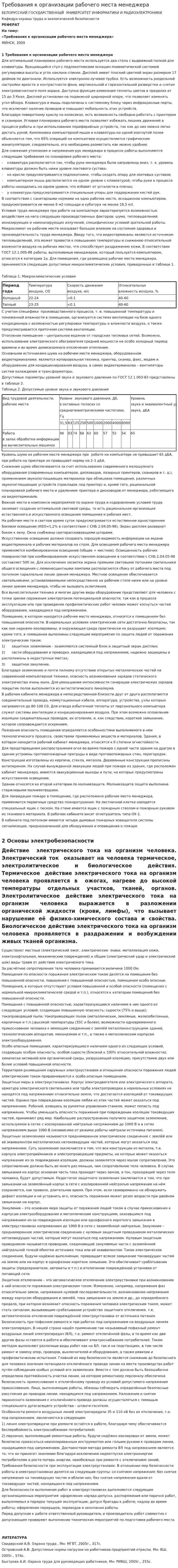Требования к организации рабочего места менеджера