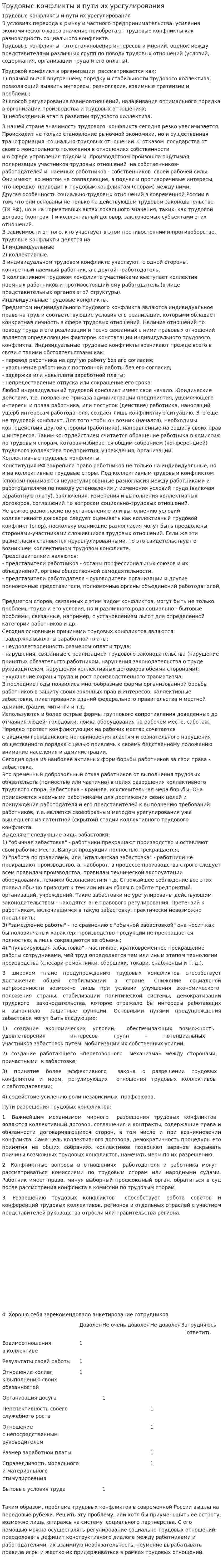 Трудовые конфликты и пути их урегулирования