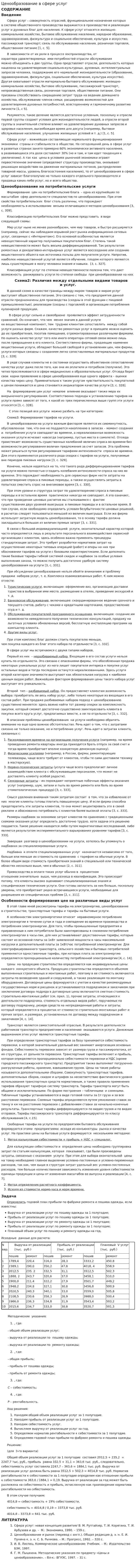 Ценообразование в сфере услуг