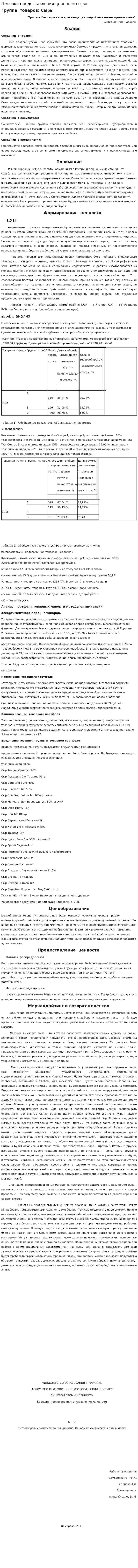 Цепочка предоставления ценности сыров
