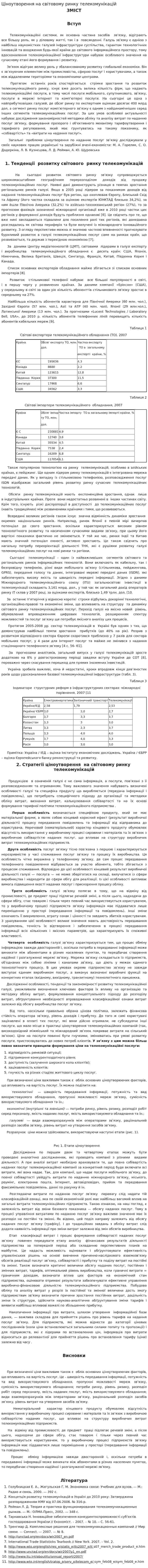 Ціноутворення на світовому ринку телекомунікацій