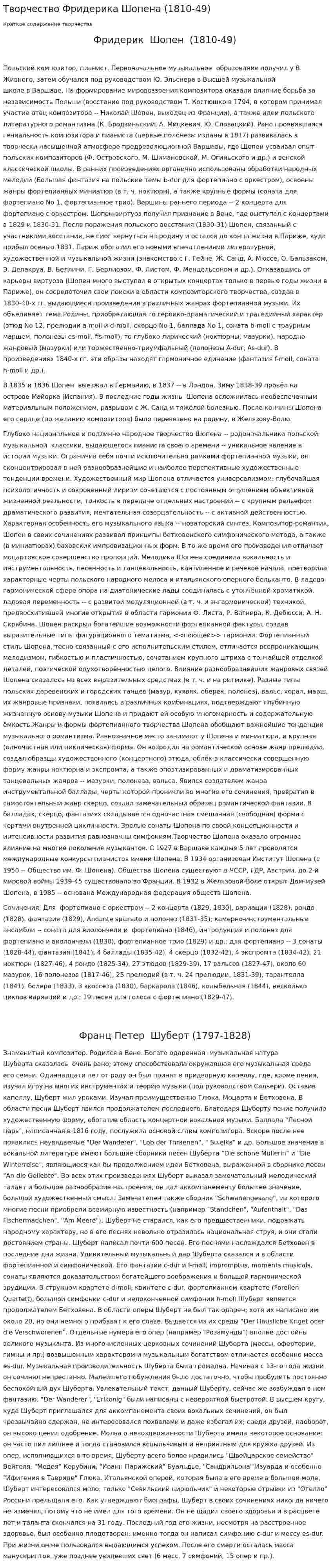 Творчество Фридерика Шопена (1810-49)