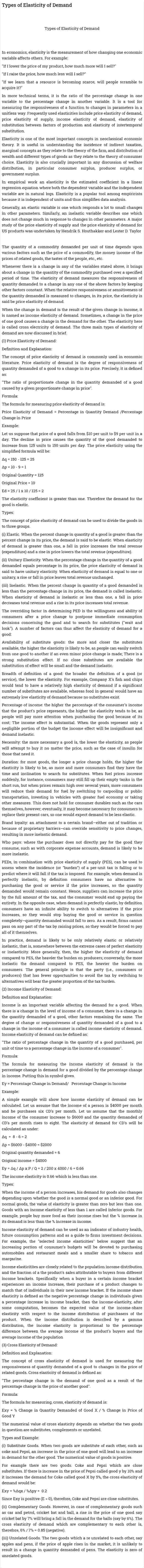 Types of Elasticity of Demand