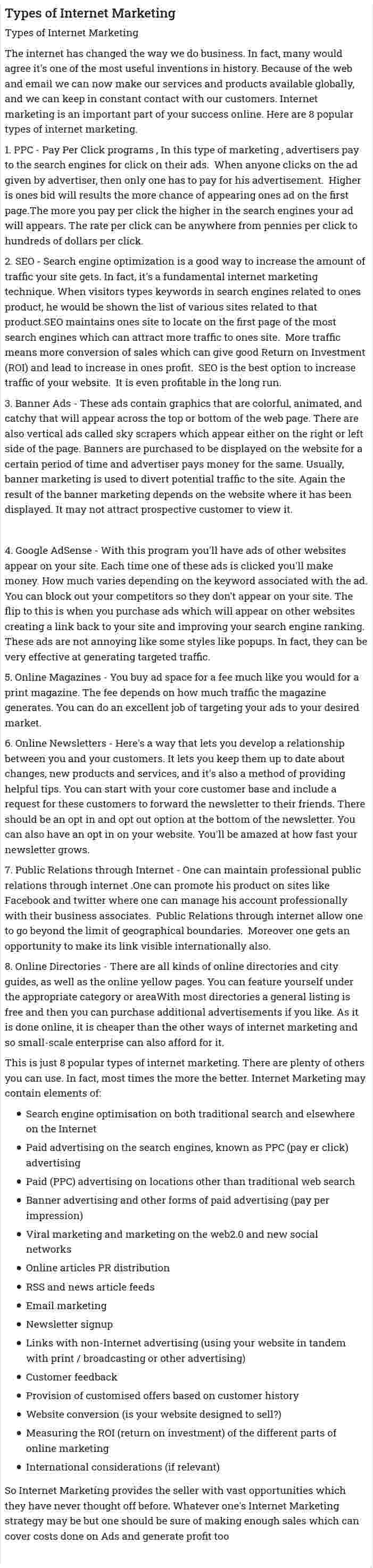 Types of Internet Marketing