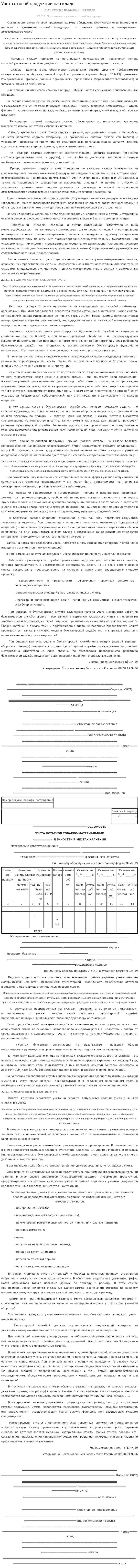 Учет готовой продукции на складе