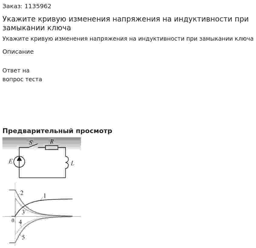 Укажите кривую изменения напряжения на индуктивности при замыкании ключа 