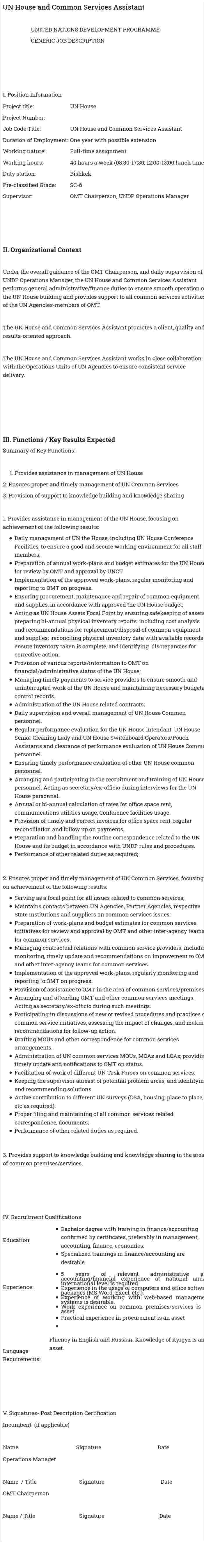 UN House and Common Services Assistant