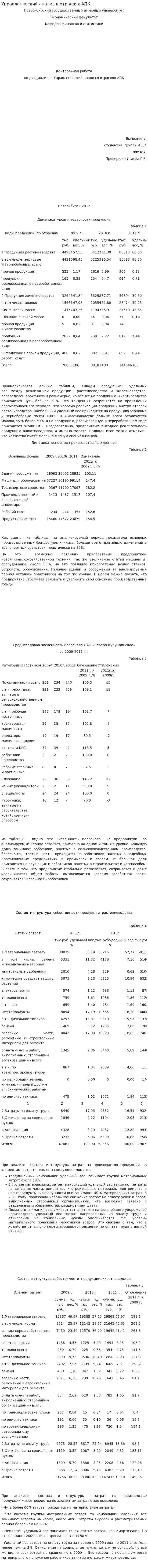 Управленческий анализ в отраслях АПК