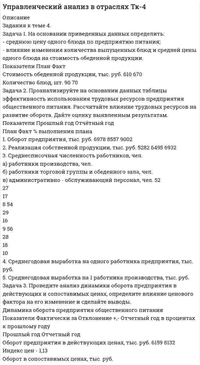 




Описание

Задача 1
На основе ФЗ «О прокуратуре РФ» составить схему системы органов и учреждений прокуратуры России
Задача 2
В уставе одного из субъектов РФ предусматривается следующая система органов государственной власти: Глава администрации – руководитель (лидер) субъекта РФ, Государственный Совет – высший законодательный и исполнительно-распорядительный орган власти, Верховный Суд – высший суд общей юрисдикции на территории субъекта РФ, Главный прокурор – глава прокуратуры субъекта РФ, назначаемый Главой администрации субъекта РФ.
Какие нарушения Федерального закона «Об общих принципах организации законодательных (представительных) и исполнительных органов государственной власти субъектов Российской Федерации» здесь допущены?


            
            
            Задача 1. На основании приведенных данных определить: - среднюю цену одного блюда по предприятию питания; - влияние изменения количества выпущенных блюд и средней цены одного блюда на стоимость обеденной продукции.Задача 1. На основании приведенных данных определить: - среднюю цену одного блюда по предприятию питания; - влияние изменения количества выпущенных блюд и средней цены одного блюда на стоимость обеденной продукции. Показатели План Факт Стоимость обеденной продукции, тыс. руб. 610 670Задача 1 На основании приведенных данных проанализировать динамику производства и реализации продукции на предприятии, рассчитав базисные, цеп¬ные и среднегодовые темпы роста объема производства и реализации продукции. За базу сравнения принимать данные 2011 года.Задача 1 На основе приведенных в таблице данных произведите расчет влияния трудовых факторов на прирост продукции предприятия, используя способ цепных подстановок. По результатам расчетов сделайте выводы. Таблица 1Задача 1 На основе ФЗ «О прокуратуре РФ» составить схему системы органов и учреждений прокуратуры России Задача 2 В уставе одного из субъектов РФ предусматривается следующая система органов государственной власти: Глава администрации – руководитель (лидер) субъекта РФ, Государственный Совет – высший законодательный и исполнительно-распорядительный орган власти, Верховный Суд – высший суд общей юрисдикции на территории субъекта РФ, Главный прокурор – глава прокуратуры субъекта РФ, назначаемый Главой администрации субъекта РФ.Задача 1. На предприятии стоимость основных фондов на начало отчетного периода составила 80 млн.руб., в т.ч. фондов непроизводственного назначения 18 млн.руб. Доля активной части в производственных основных фондах составляет 75%.Задача 1. На предприятии стоимость основных фондов на начало отчетного периода составила 80 млн.руб., в т.ч. фондов непроизводственного назначения 18 млн.руб. Доля активной части в производственных основных фондах составляет 75%.. 2Задача 1 Найти энтропии дискретных случайных величин X, Y, Z – H(X), H(Y), H(Z). Найти количество информации, содержащейся в Z относительно X – I(Z, X) и количество информации, содержащейся в Z относительно Y – I(Z, Y). Случайные величины X и Y – независимы и задаются распределениями согласно таблиц по вариантам. Распределение случайной величины X:Задача 1 На каждой из двух торговых баз ассортиментный минимум составляет один и тот же набор из n = 3 видов товаров. Каждая база должна поставить в свой магазин только один из этих видов товара. Магазины А и В конкурируют между собой. Один и тот же вид товара в обоих магазинах продается по одной и той же цене. Однако, товар, поставляемый в магазин В, более высокого качества.Задача 1 На начало года фактически проживало в городе населения 525 тыс. чел., из них временно проживающих – 20 тыс. чел. На протяжении года родилось 12 тыс. чел., в том числе у постоянного населения – 11 тыс. чел. В течение года умерло 10 тыс. чел., в том числе у постоянного населения – 8,5 тыс. чел. В течение года прибыло на постоянное жительство в город 5 тыс. чел. Выбыло в течение года постоянного населения на постоянное жительство в другие населенные пункты – 3 тыс. чел.Задача 1. На основании данных, приведенных в таблице, проведите анализ доходов гостиничного комплекса «Ая-Алтай» и сделайте выводы. Доходы гостиничного комплекса «Ая-Алтай» Показатель Прошлый год Отчетный год Темп роста, % Среднегодовая единовременная вместимость. мест 700 810Задача 1. На основании данных, приведенных в таблице, проведите анализ доходов гостиничного комплекса «Ая-Алтай» и сделайте выводы. Доходы гостиничного комплекса «Ая-Алтай» Показатель Прошлый год Отчетный год Темп роста, % Среднегодовая единовременная вместимость. мест 700 810 16%Задача 1. На основании исходных данных, оформить заявки на кассовый расход в орган федерального казначейства. 1) Занести данные из первичных документов в Журнал операций по безналичным расчетам. 2) Перечислено поставщику ООО «ПромТранс» с лицевого счета, открытого в органе казначейства за транспортные услуги –20 000руб.Задача 1. На основании исходных данных, оформить заявки на кассовый расход в орган федерального казначейства. Занести данные из первичных документов в Журнал операций по безналичным расчетам. Перечислено поставщику ООО «ПромТранс» с лицевого счета, открытого в органе казначейства за транспортные услуги –20 000руб.