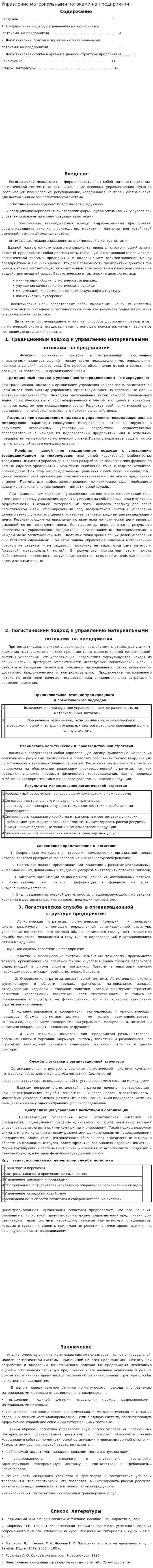 Управление материальными потоками на предприятии