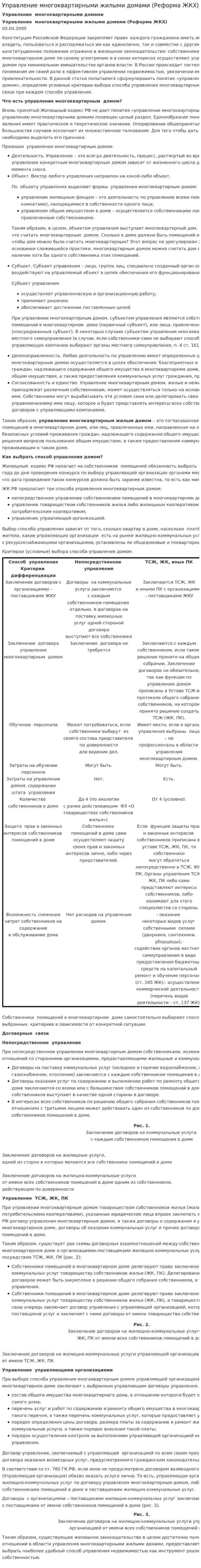 Управление многоквартирными жилыми домами (Реформа ЖКХ)