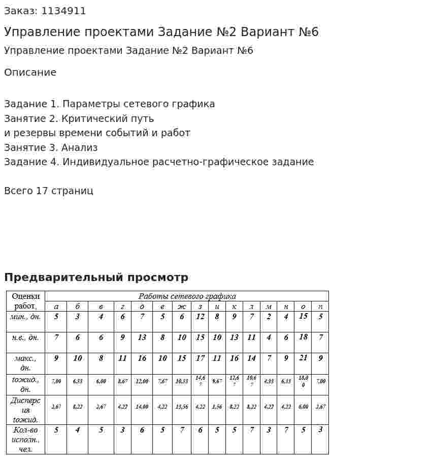 Управление проектами Задание №2 Вариант №6 