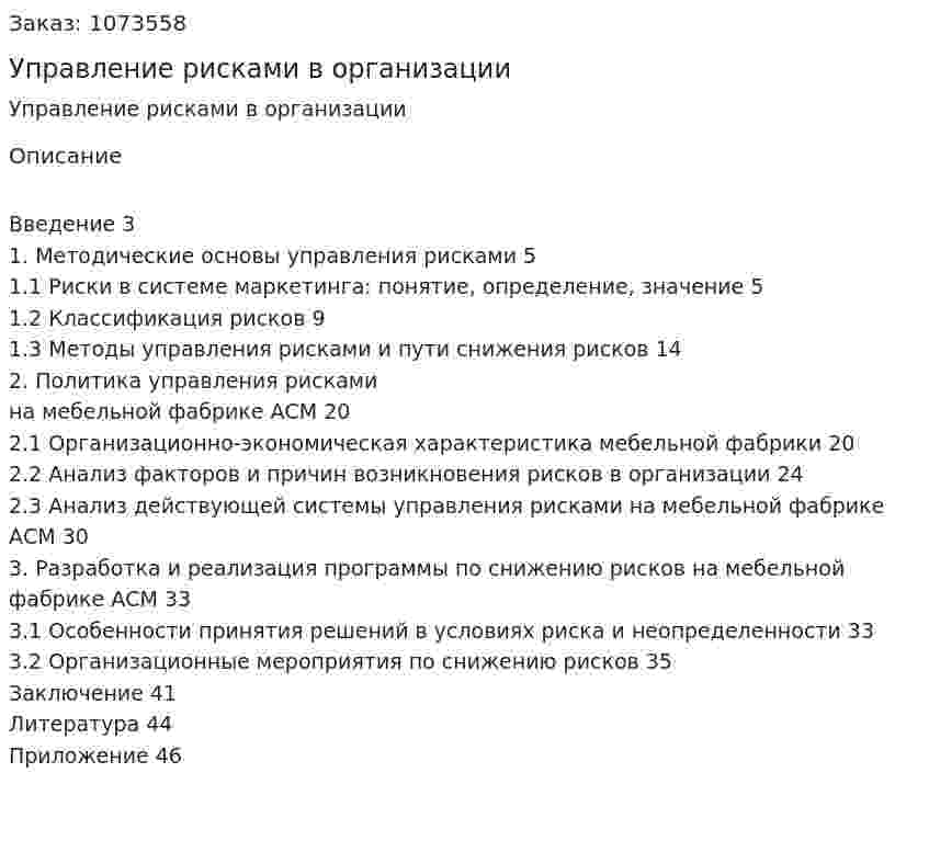 Управление рисками в организации (курсовая работа)  