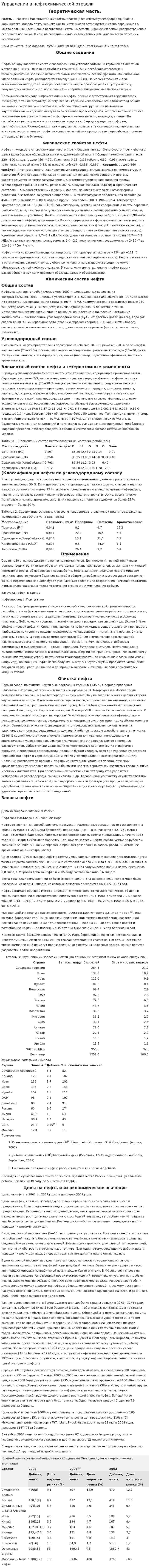 Управлении в нефтехимической отрасли
