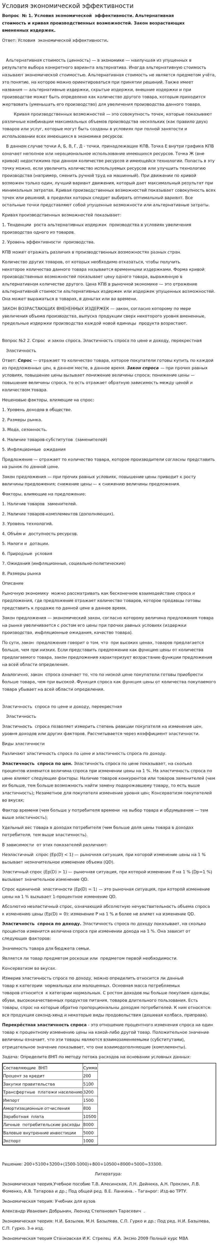 Условия экономической эффективности